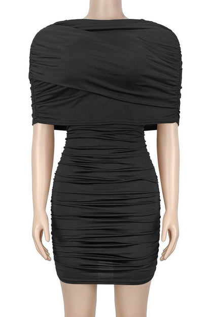 Draped Cape Ruched Bodycon Mini Dress Lavish Daily