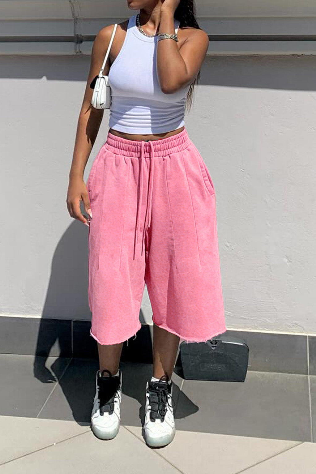 Vintage Wash Raw Hem Baggy Sweat Shorts Lavish Daily