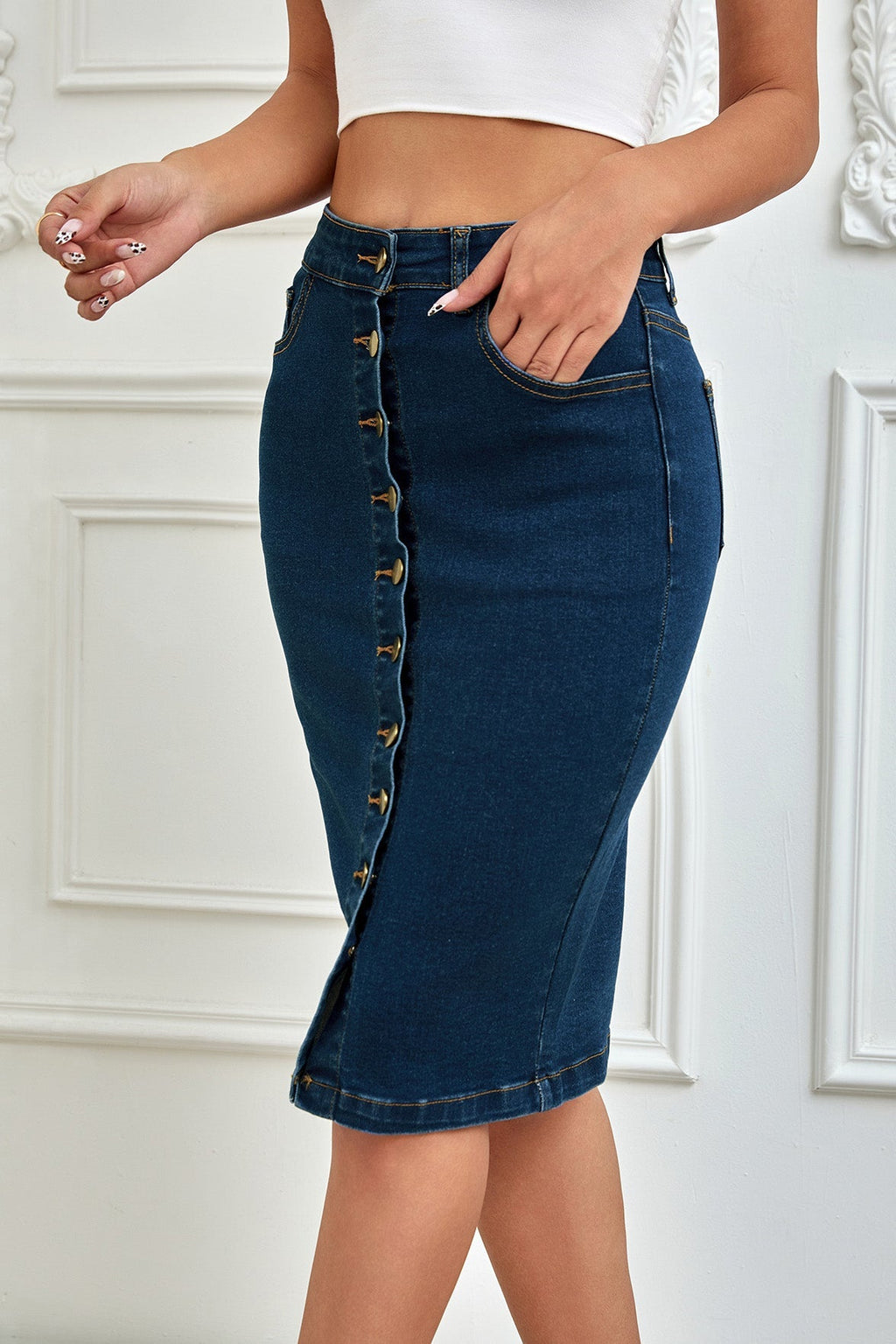 Denim Bodycon Pencil Skirt Lavish Daily