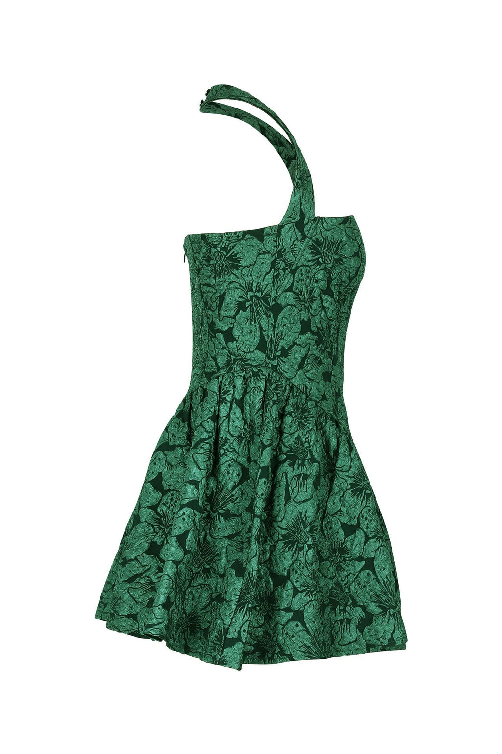 Halter Jacquard Floral Embroidery Ruffle Dress Lavish Daily