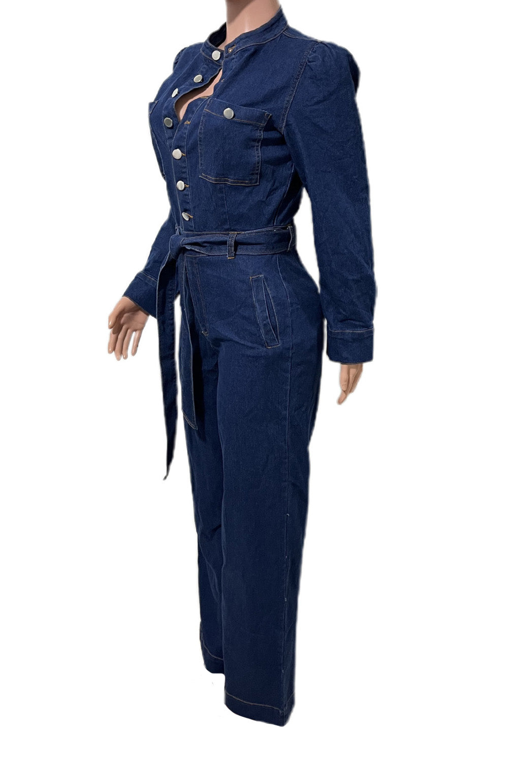 Long-Sleeve Wide-Leg Denim Jumpsuit Lavish Daily