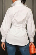 Collar Button Long Sleeve Blouse Lavish Daily