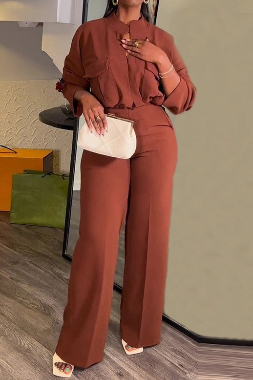 Casual V-Neck Top and Wide Leg Pants Set Lavish Daily