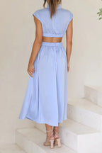 Mock Neck Cut Out Pleated Maxi Dress Lavish Daily