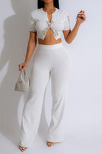 Short Sleeve Cropped Top Pants Set Lavish Daily