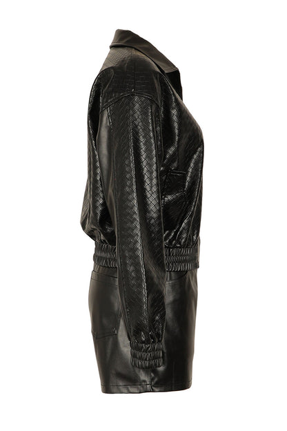 Woven Faux Leather Bomber Shorts Set Lavish Daily