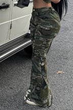 Camouflage Multi-Pocket Button Cargo Pants Lavish Daily