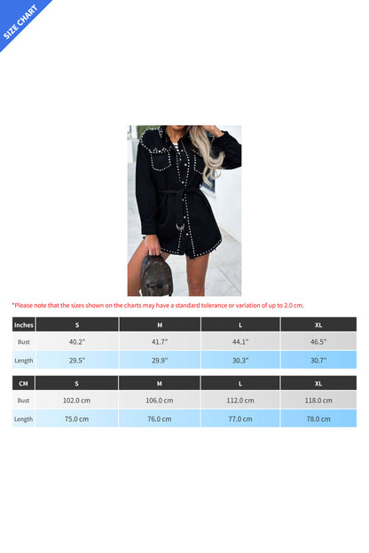Studded Belted Denim Shirt Jacket Shacket Lavish Daily