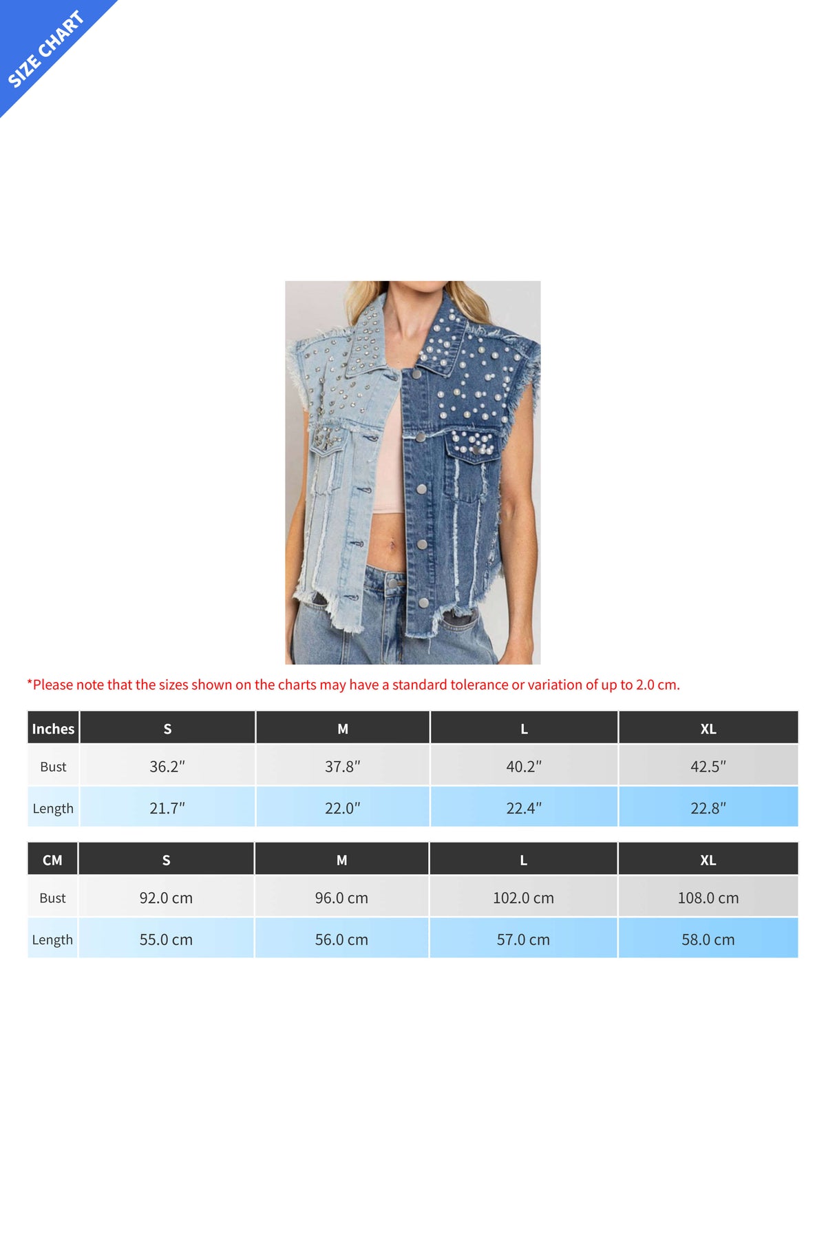 Two-Tone Pearl & Studded Distressed Denim Vest Lavish Daily