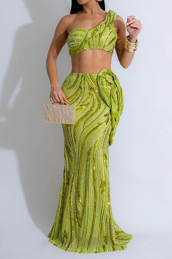 Sleeveless One-Shoulder Crop Top & Skirt Set Lavish Daily