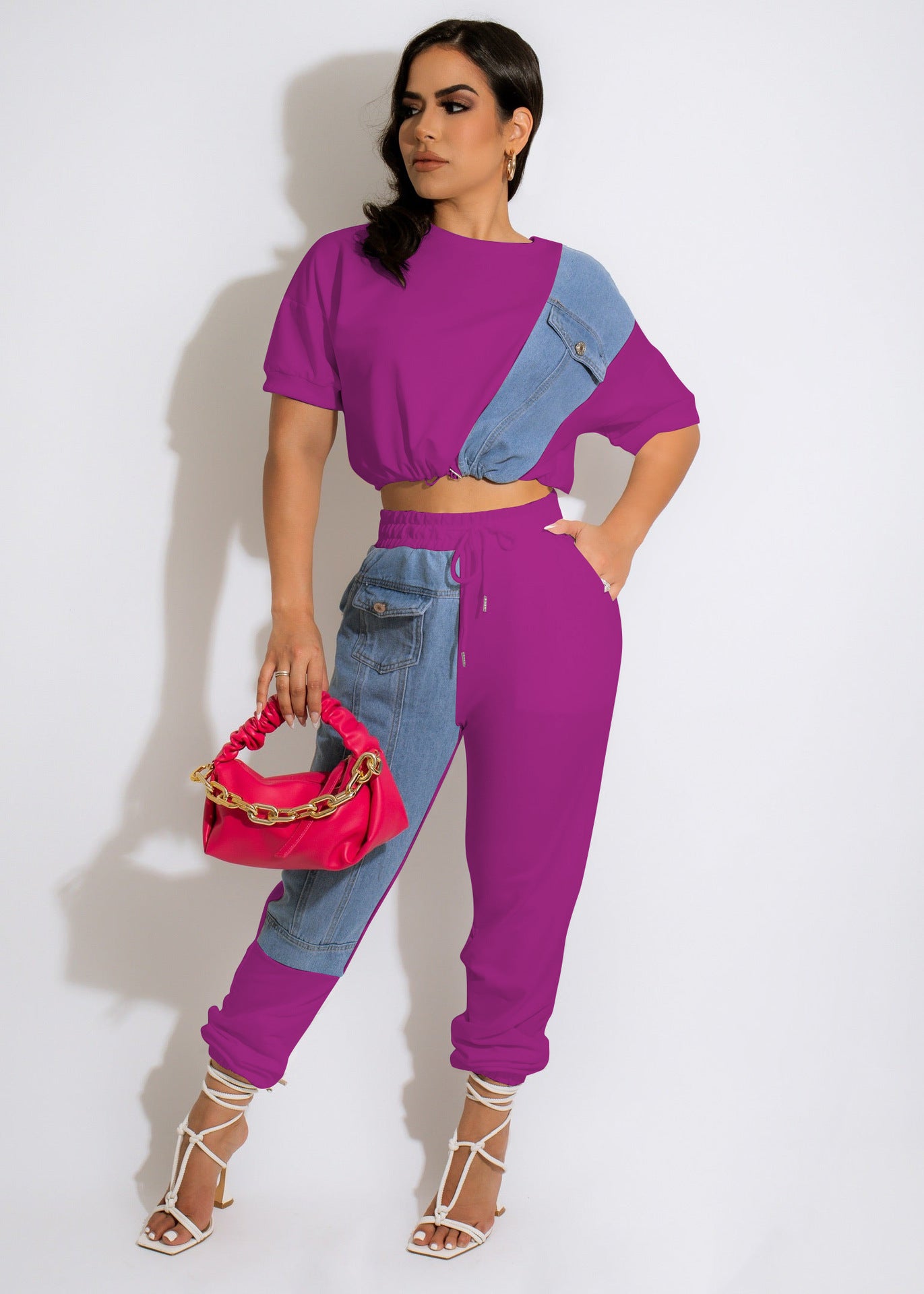 Patchwork Detail Top And Trousers Set Lavish Daily