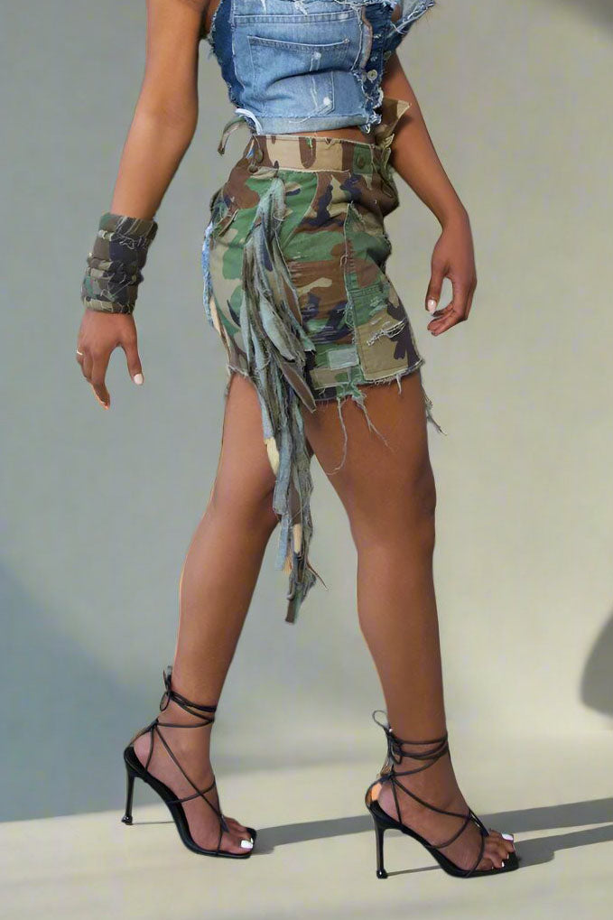 Camouflage Tassel Skirt Lavish Daily