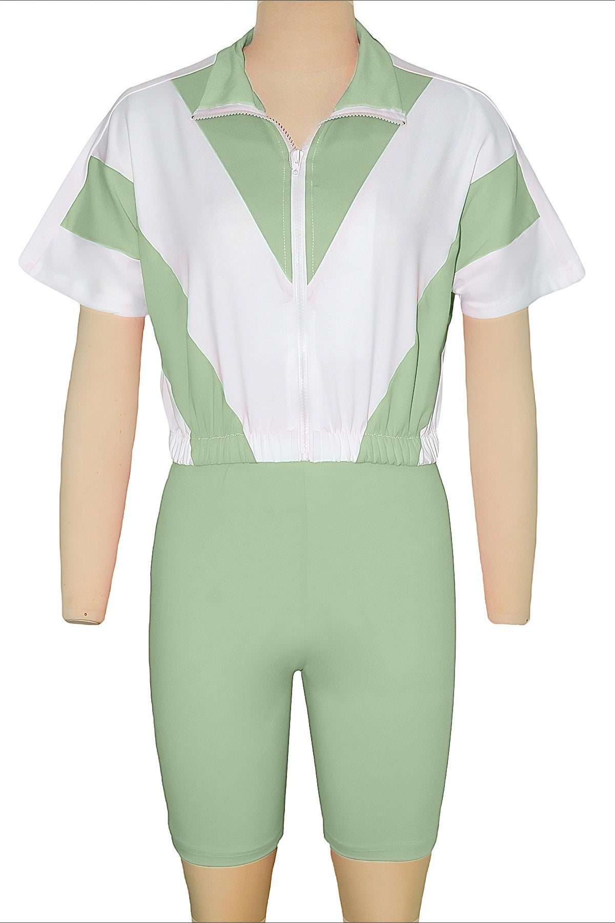 Color-Block Zip Crop Top & Biker Short Set Lavish Daily