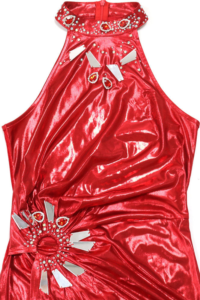 Rhinestone Sleeveless High Neck Slit Maxi Dresses Lavish Daily