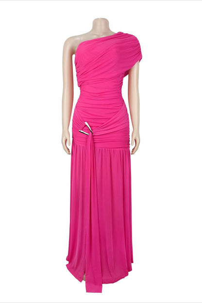One Shoulder Ruched High Slit Maxi Dress Lavish Daily