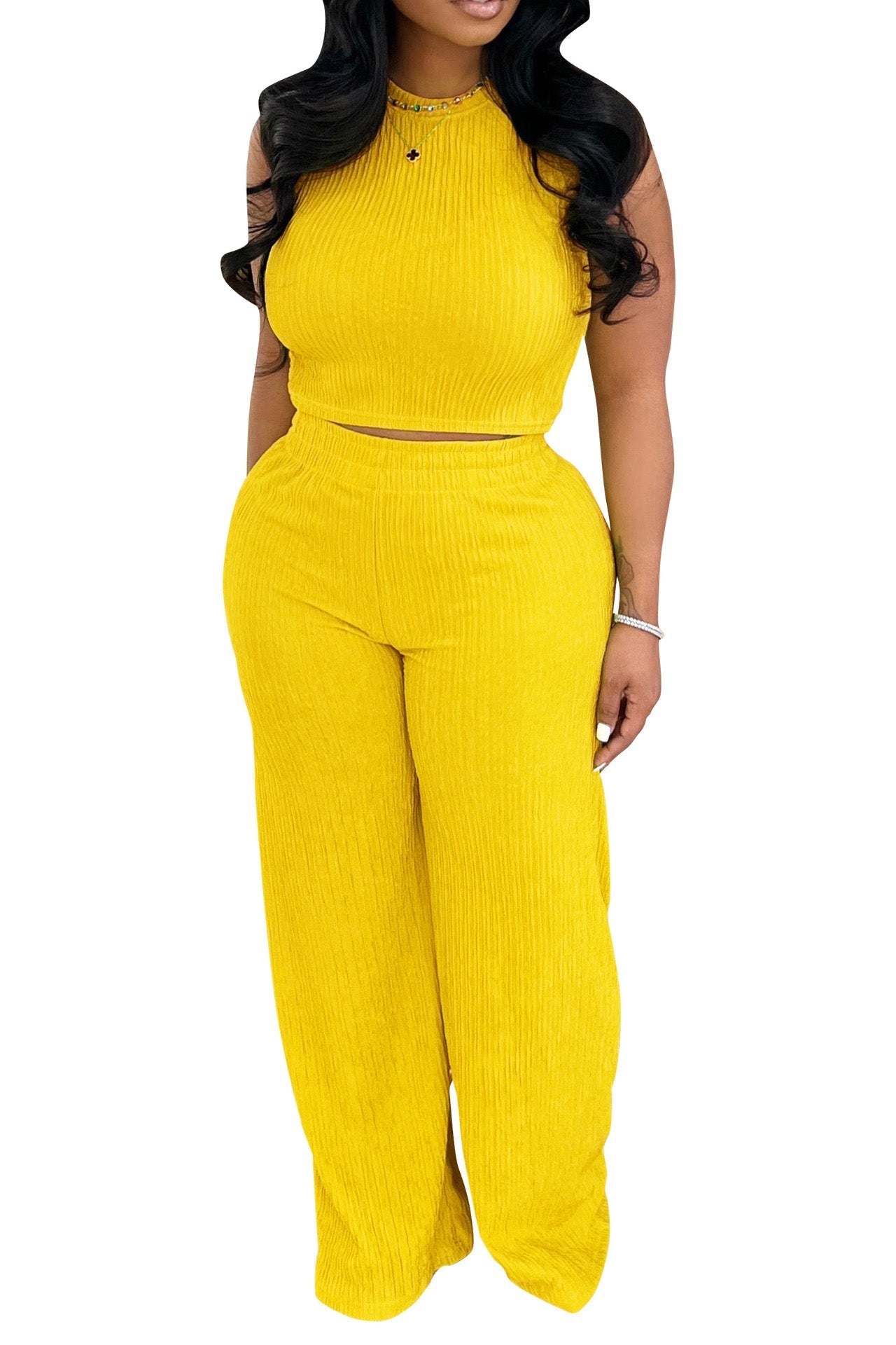 Sleeveless Ruched Top & Long Pants Set Lavish Daily