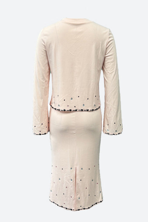 Elegant V-Neck Beaded Bodycon Dress Set Lavish Daily