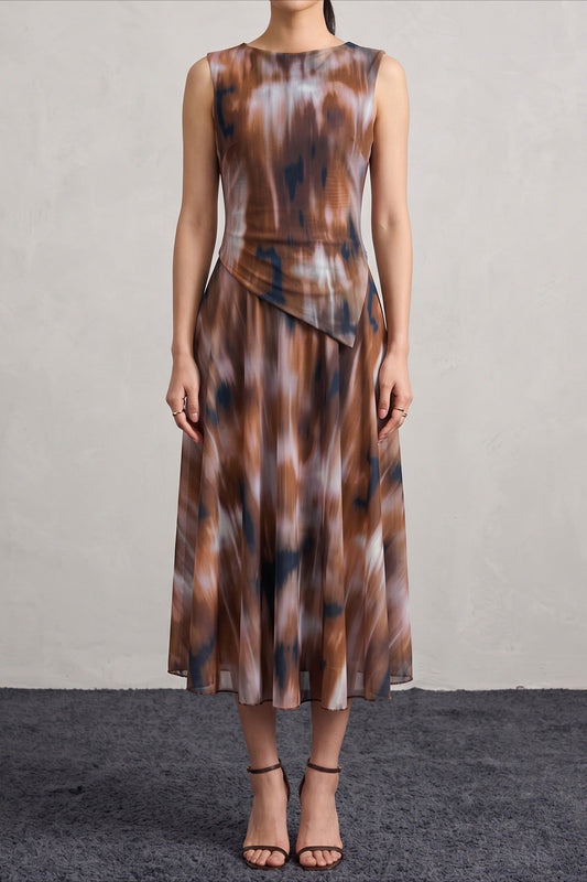 Abstract Print Asymmetric Top & Skirt Set Lavish Daily