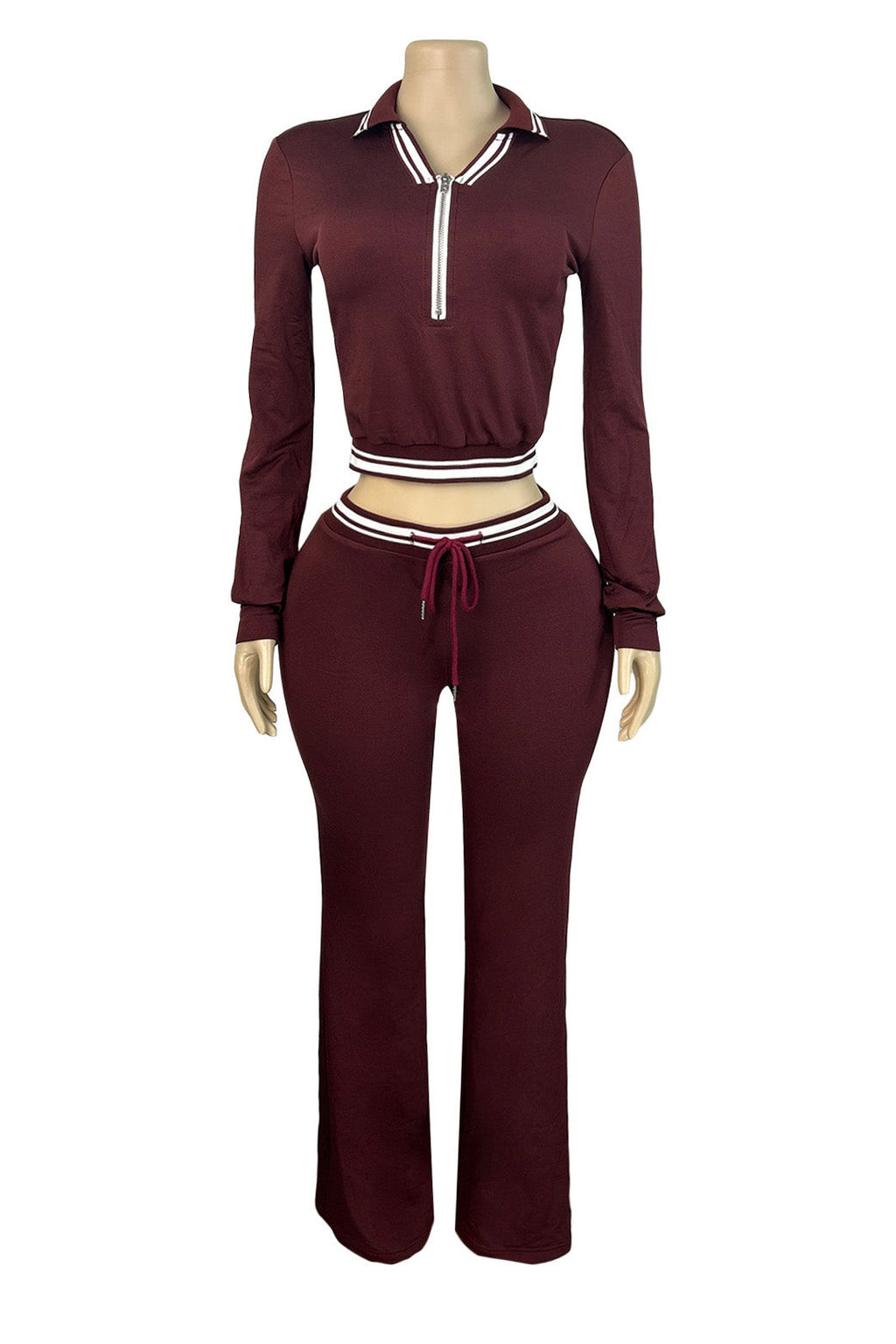 Half Zip Collar Top and Drawstring Pants Set Lavish Daily