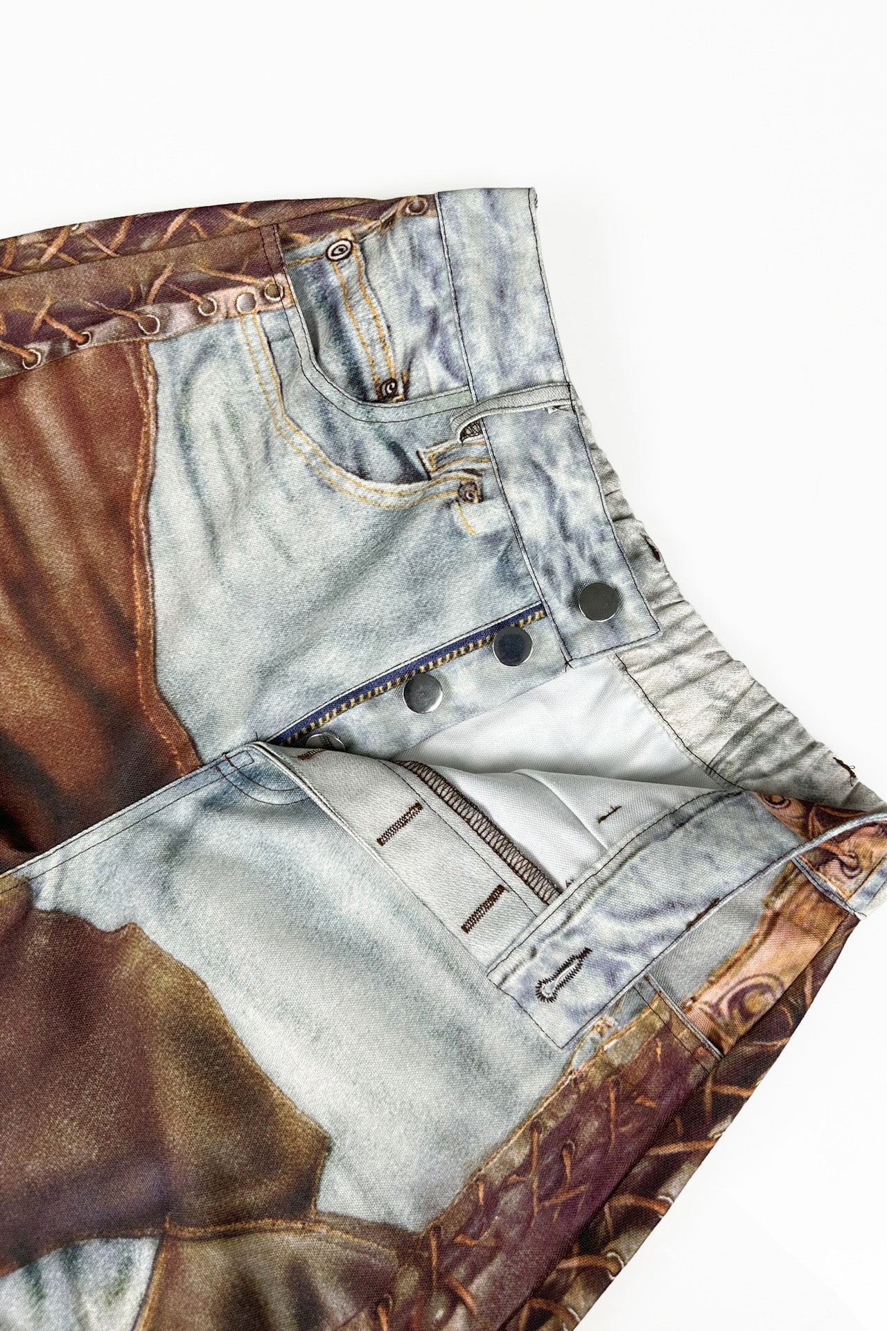 3D Print Denim Leather Wide-Leg Dopamine Pants Lavish Daily