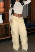 Faux Fur Straight Leg Trousers Lavish Daily