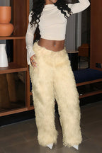 Faux Fur Straight Leg Trousers Lavish Daily