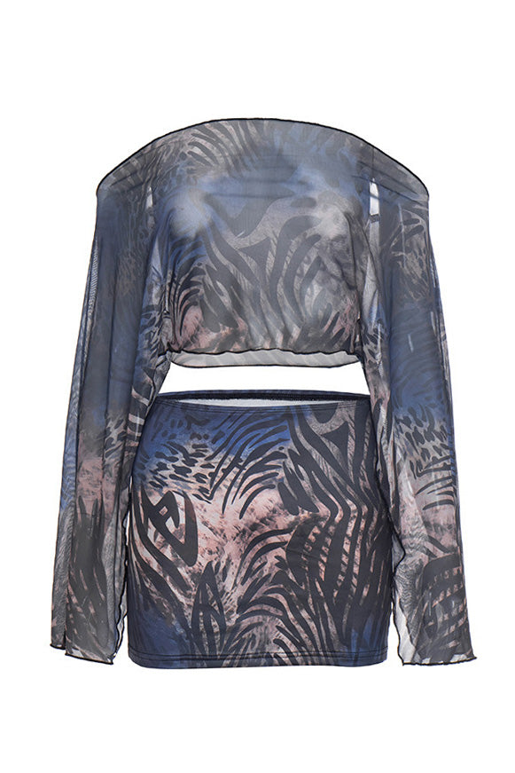 Abstract Sheer 2-Piece Mini Skirt Set Lavish Daily