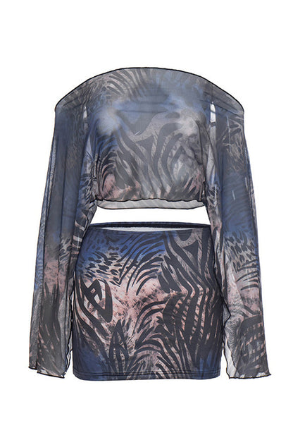 Abstract Sheer 2-Piece Mini Skirt Set Lavish Daily