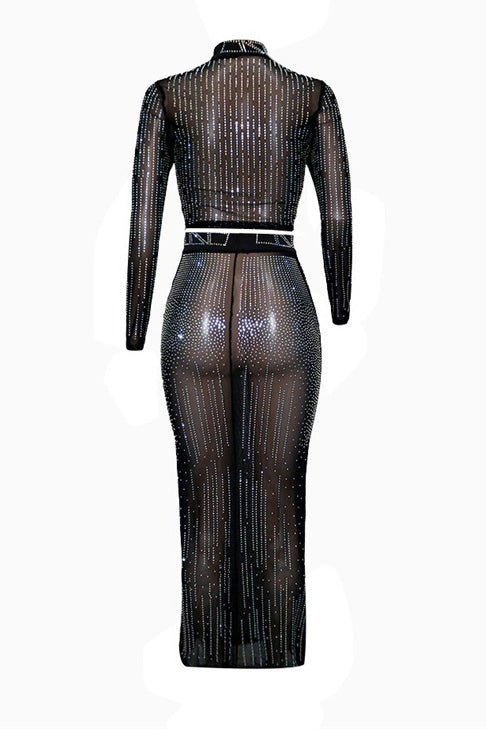 Rhinestone Mesh Illusion Two-Piece Maxi Set Lavish Daily
