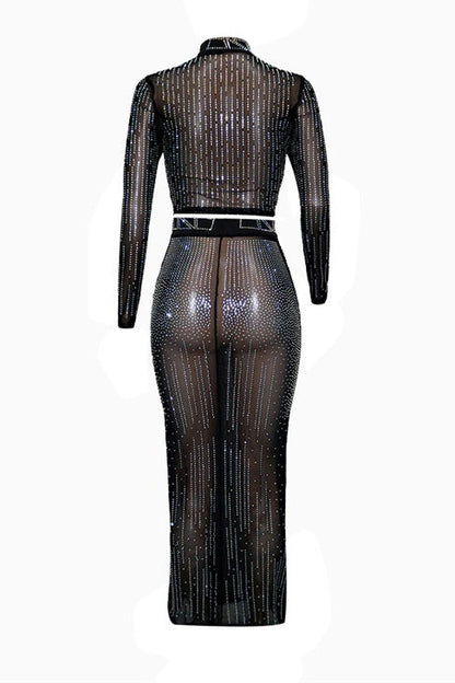Rhinestone Mesh Illusion Two-Piece Maxi Set Lavish Daily