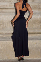 Halter Print Crop Top & Slit Skirt Set Lavish Daily