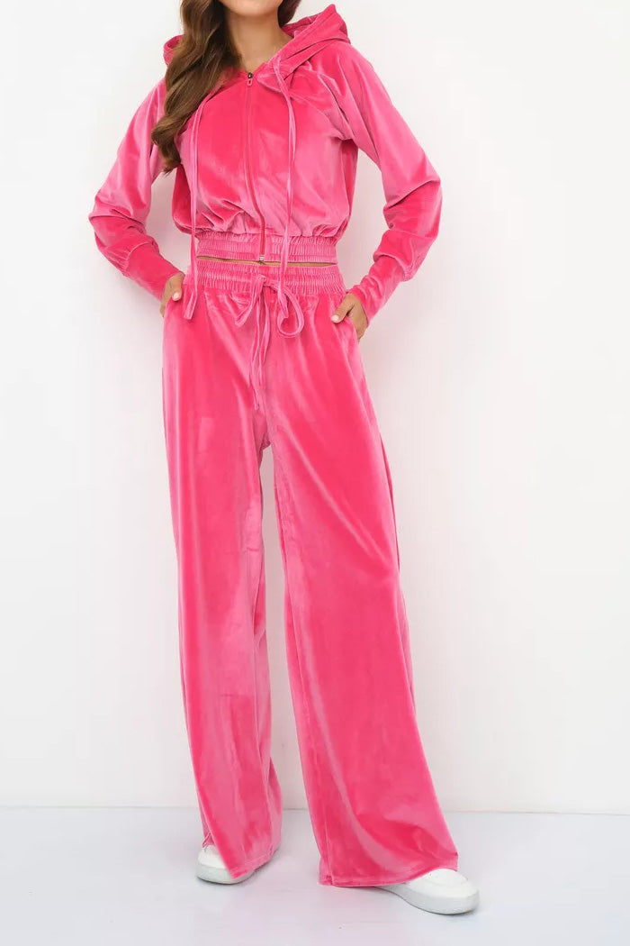 Velvet Hooded Zip Sweatshirt & Pants Set Lavish Daily
