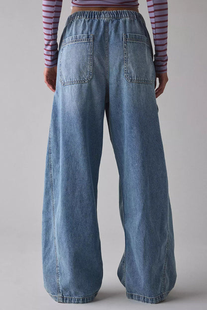 Drawstring Waist Baggy Cargo Jeans Lavish Daily