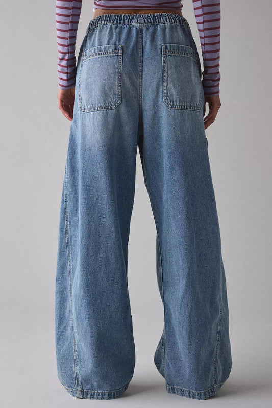 Drawstring Waist Baggy Cargo Jeans Lavish Daily