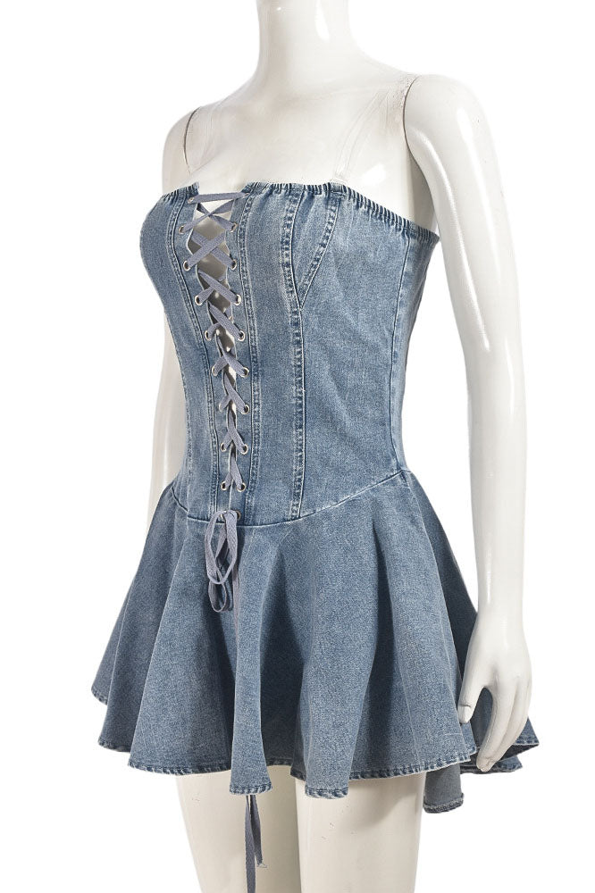 Sweet Denim Corset Flare Mini Dress Lavish Daily