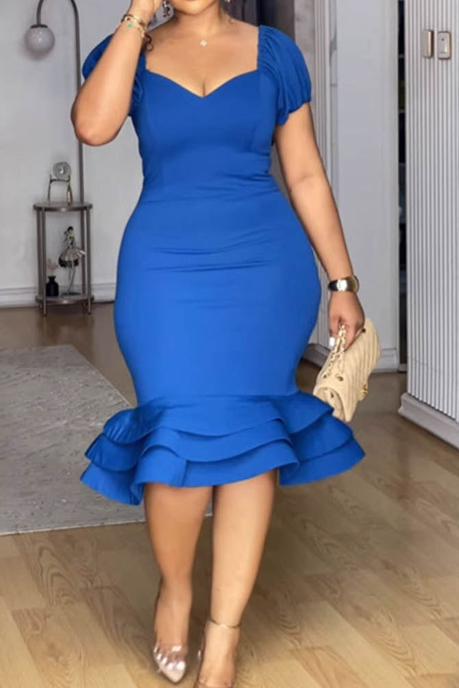 Elegant Ruffle Hem V Neck Wrapped Skirt Dress Lavish Daily