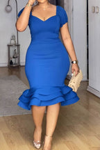 Elegant Ruffle Hem V Neck Wrapped Skirt Dress Lavish Daily