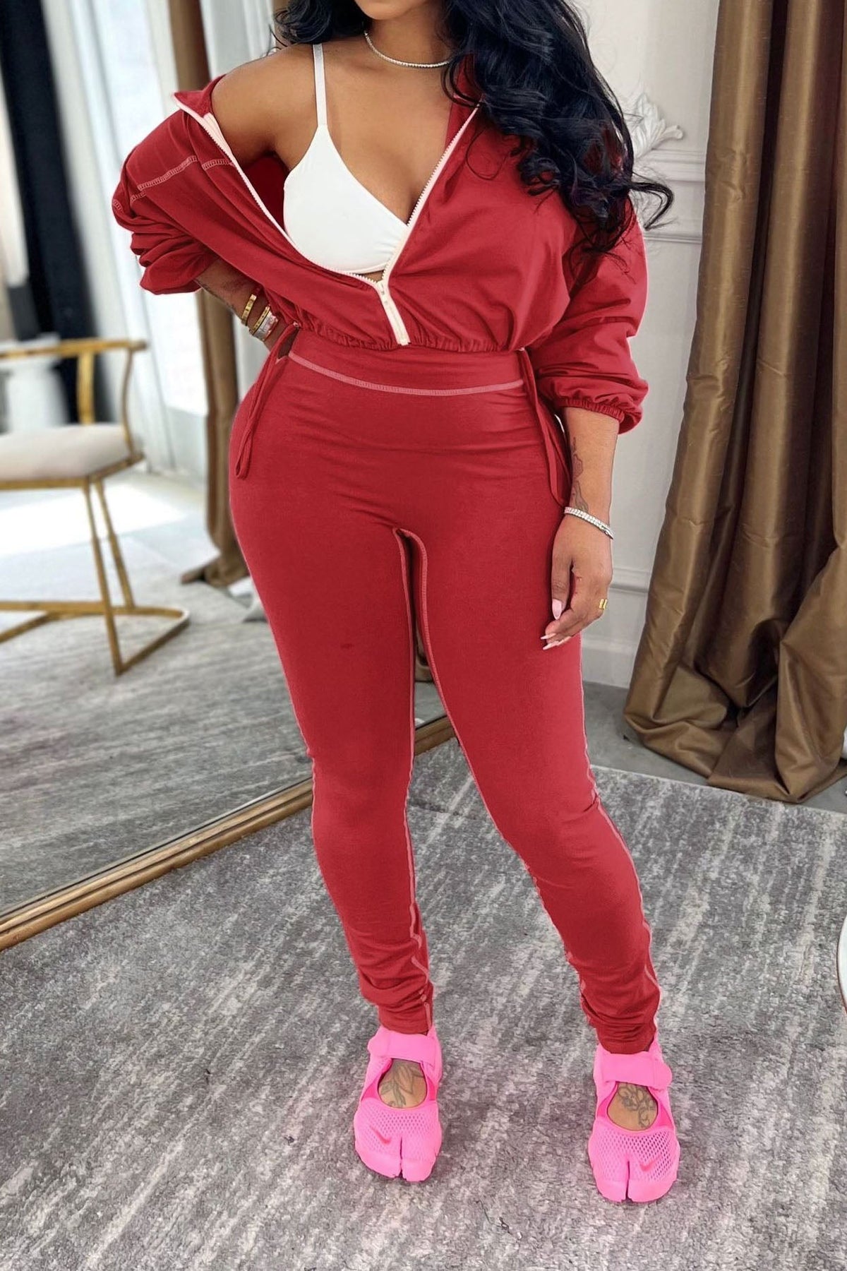 Contrast Stitch Zip-Up & Legging Set Lavish Daily