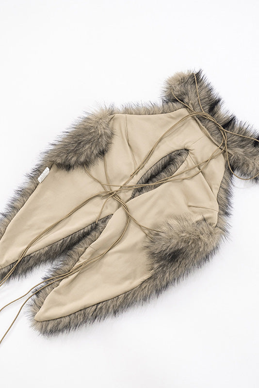 Faux Fur Halter Front Slit Fuzzy Top Lavish Daily