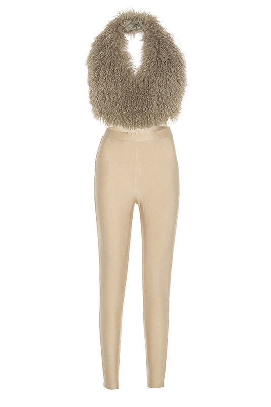 Fur Halter Vest & Leggings Set Lavish Daily