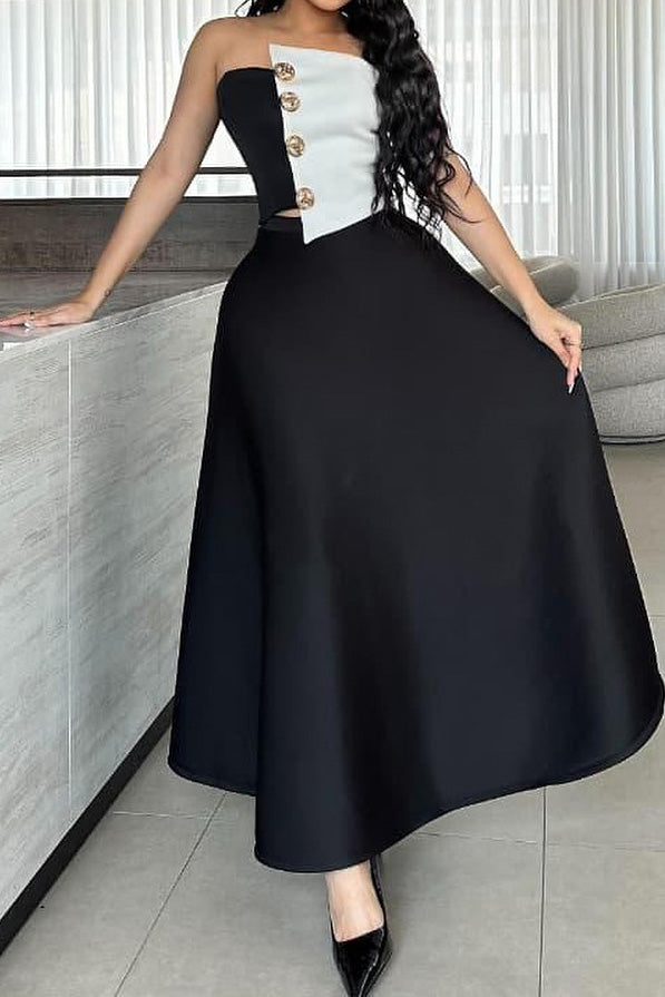 Colorblock Tube Top and A-Line Skirt Set Lavish Daily