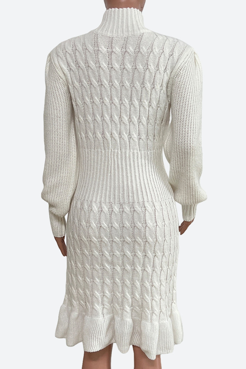 Ruffled Knitted Turtleneck Dresses Lavish Daily