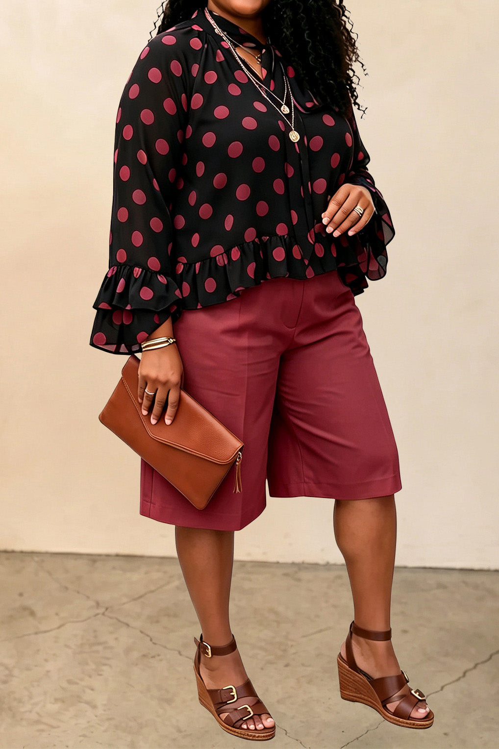 Plus Size Polka Dot Top & Capri Pants Set Lavish Daily