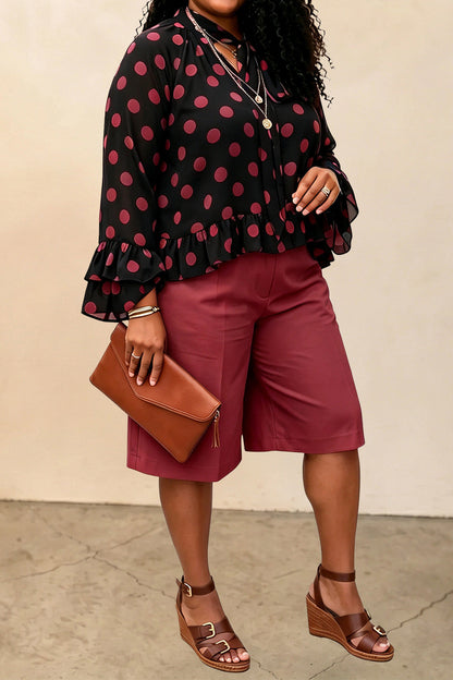 Plus Size Polka Dot Top & Capri Pants Set Lavish Daily