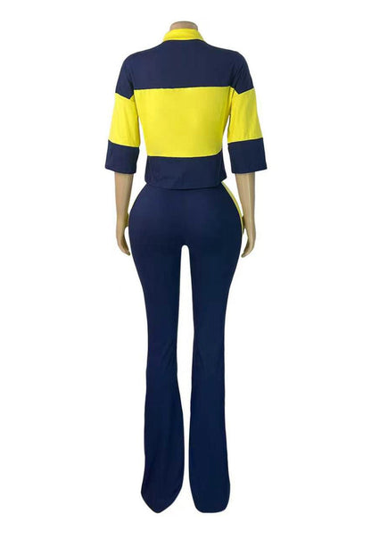 Collared Top & Flare Pants Two-Piece Set Lavish Daily