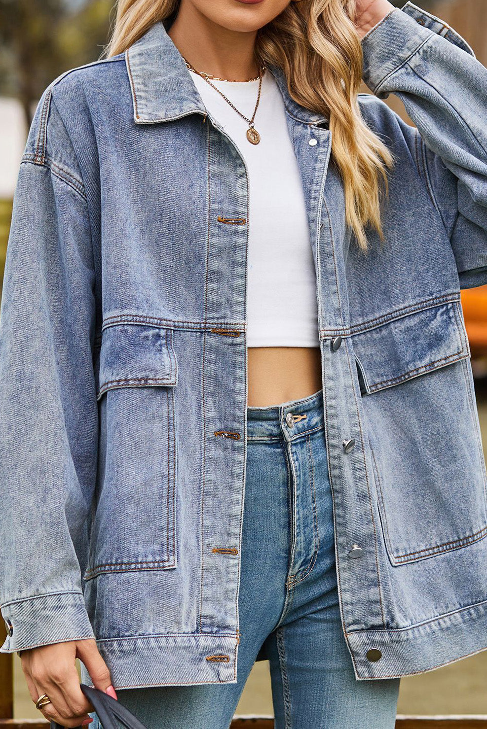 Oversized Drop Shoulder Denim Jacket Lavish Daily
