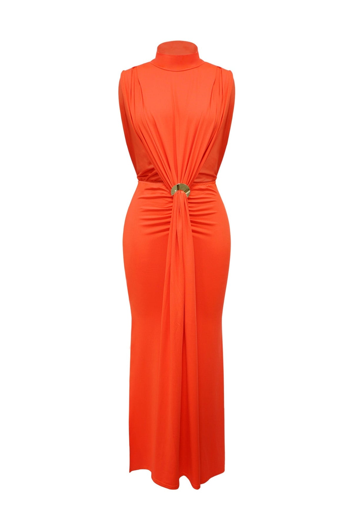 Mock Neck Cutout Ruched Maxi Dress Lavish Daily