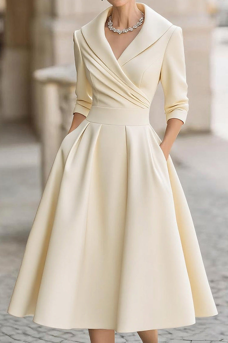 Solid Long Sleeve Waisted Midi Dress Lavish Daily