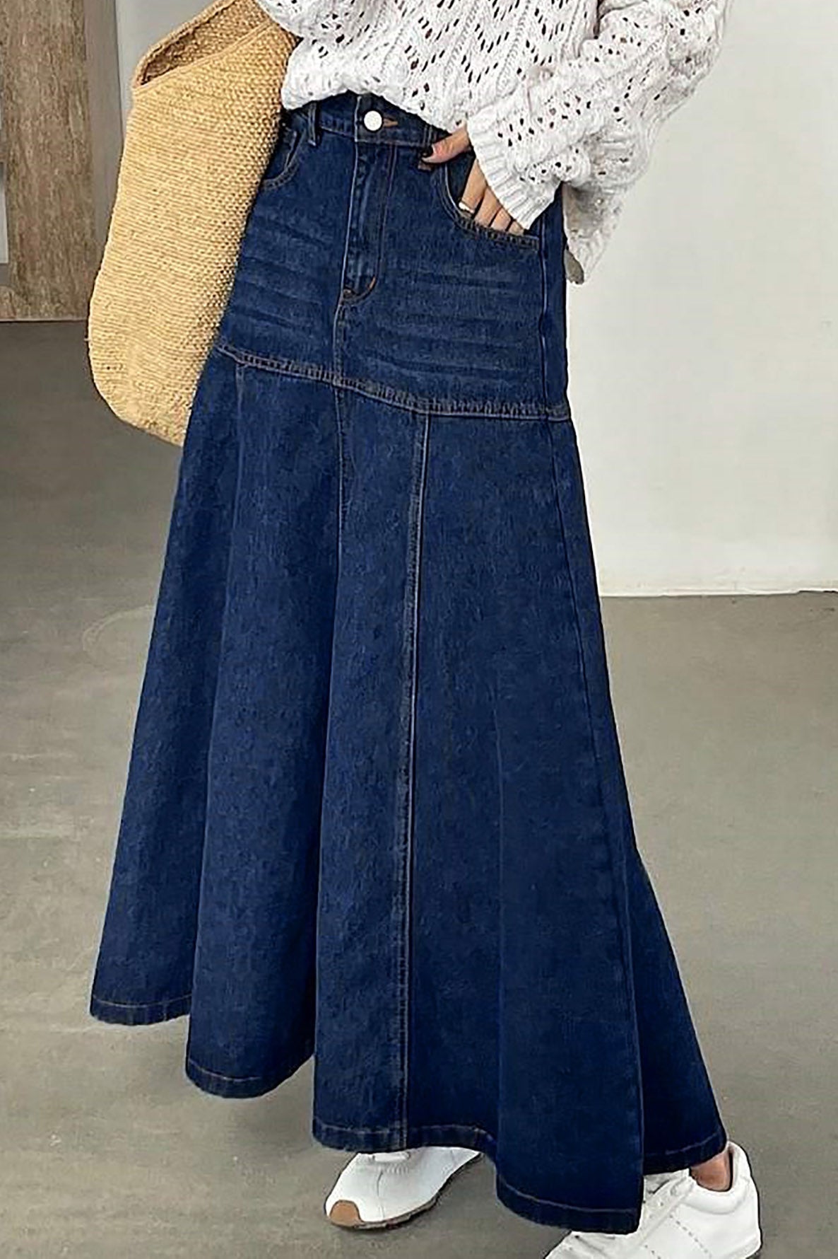 Paneled A-Line Denim Maxi Skirt Lavish Daily