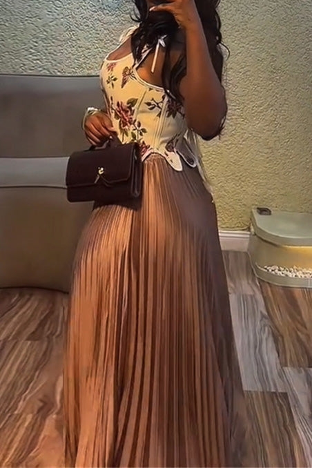 Printed Crop Tank with High Waist Pleated Skirt Lavish Daily